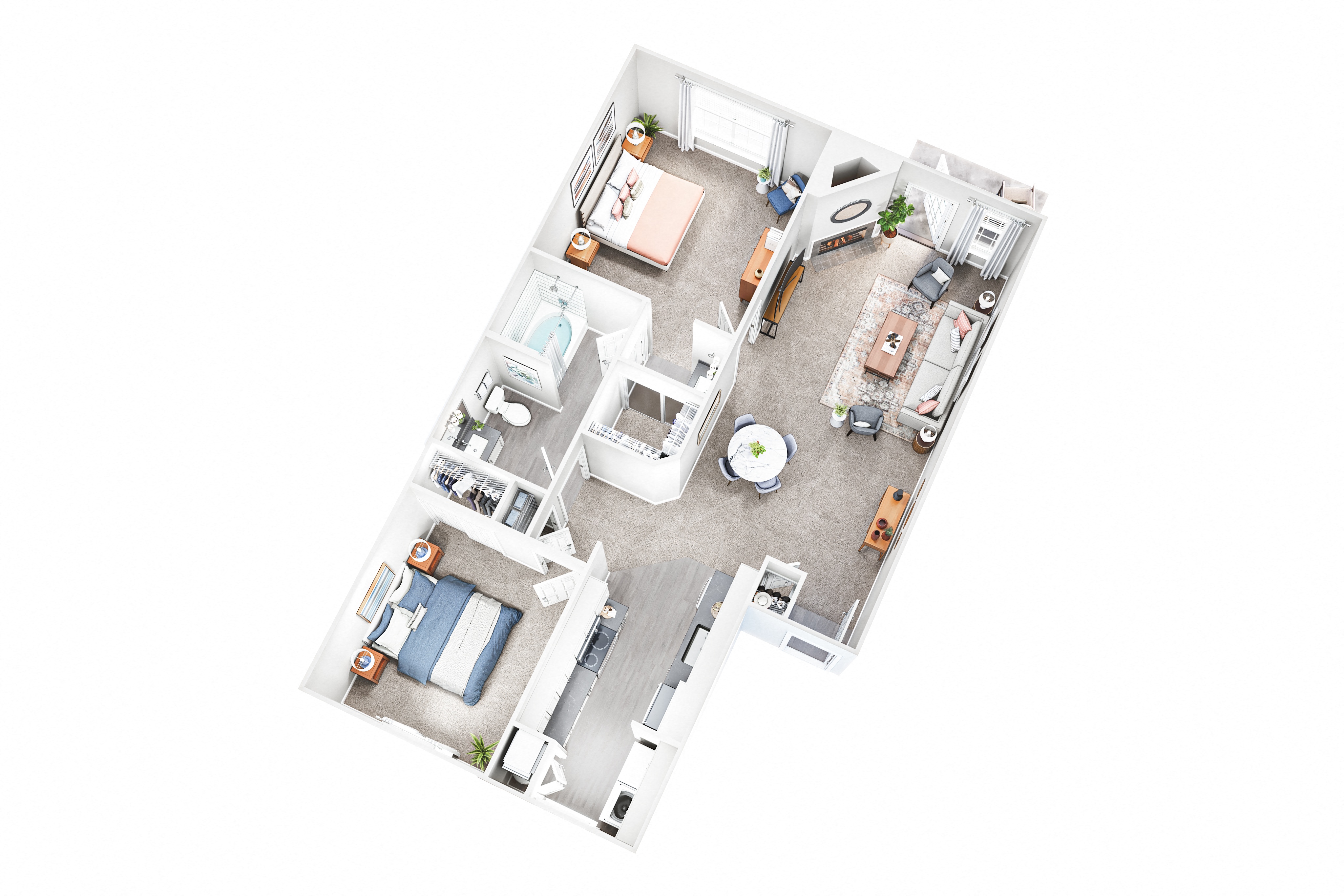 Floor plan for 2 beds, 1 bath, 876 sqft